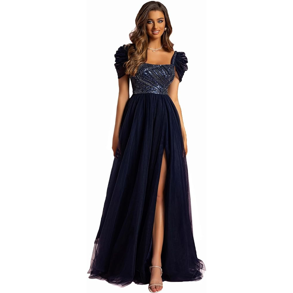 VIP Girl Navy Blue Sequin Maxi Dress - Size S - Prom Dress